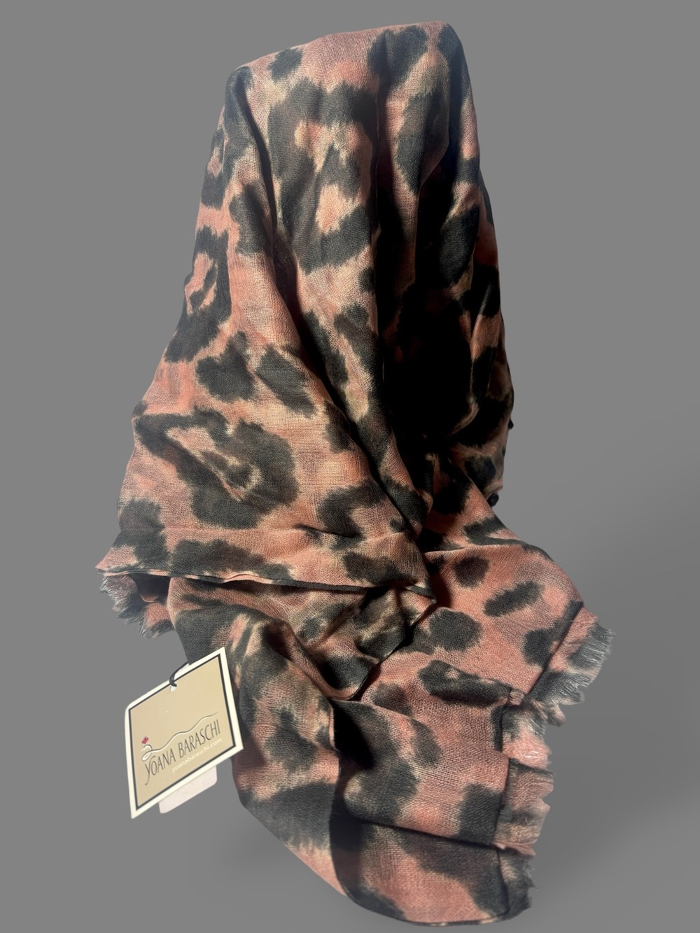 Yoana Baraschi Cashmere Pink and Black Leopard Print Decorative Scarf